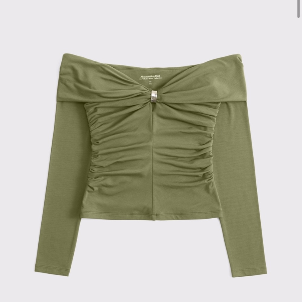 Abercrombie & Fitch Olive Green Off-Shoulder Blouse